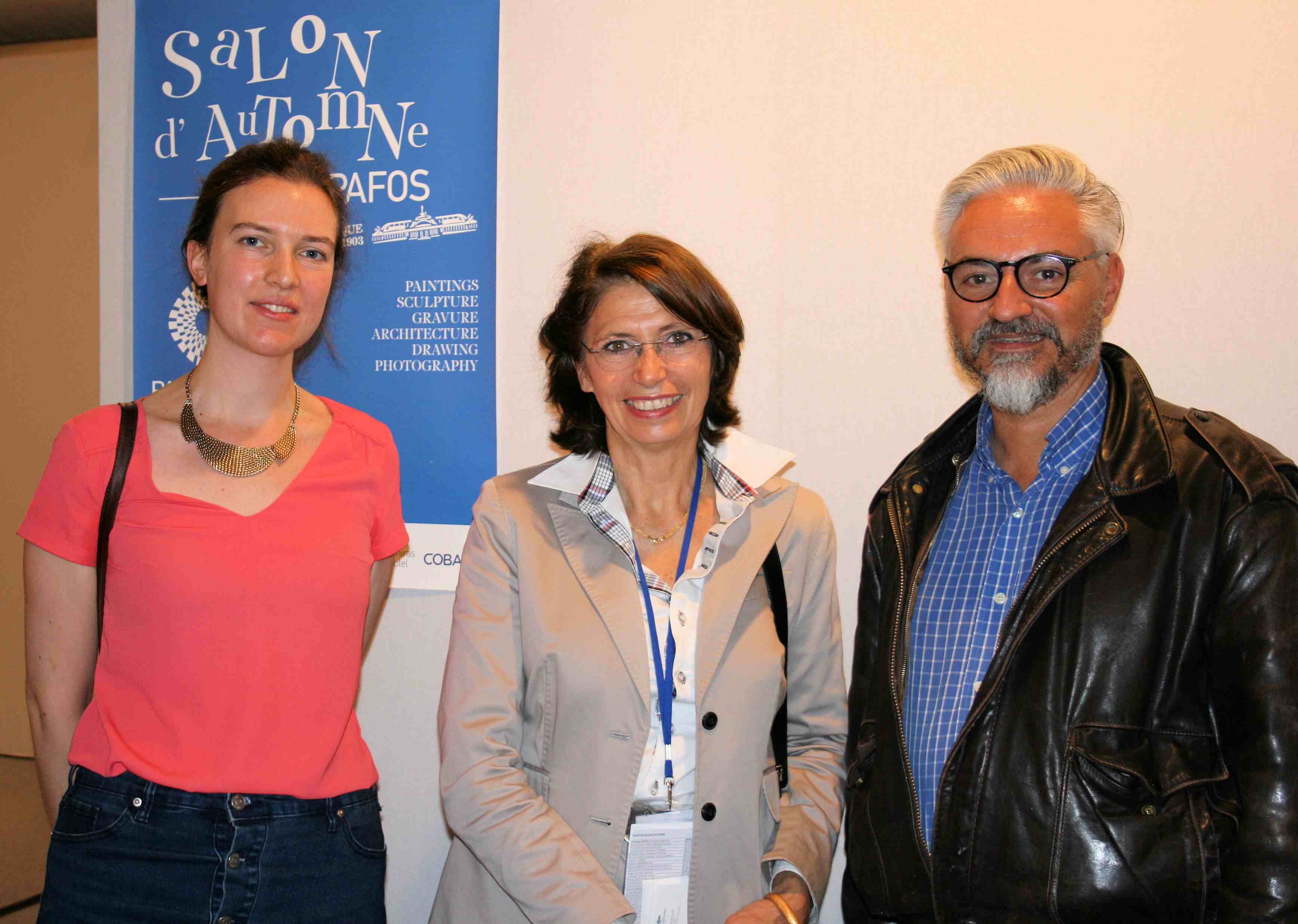 Florence Remy with Sylvie Koechlin, President of the Salon d'Automne, and Nicolas Barabé, winner of the 2nd Maryino Prize